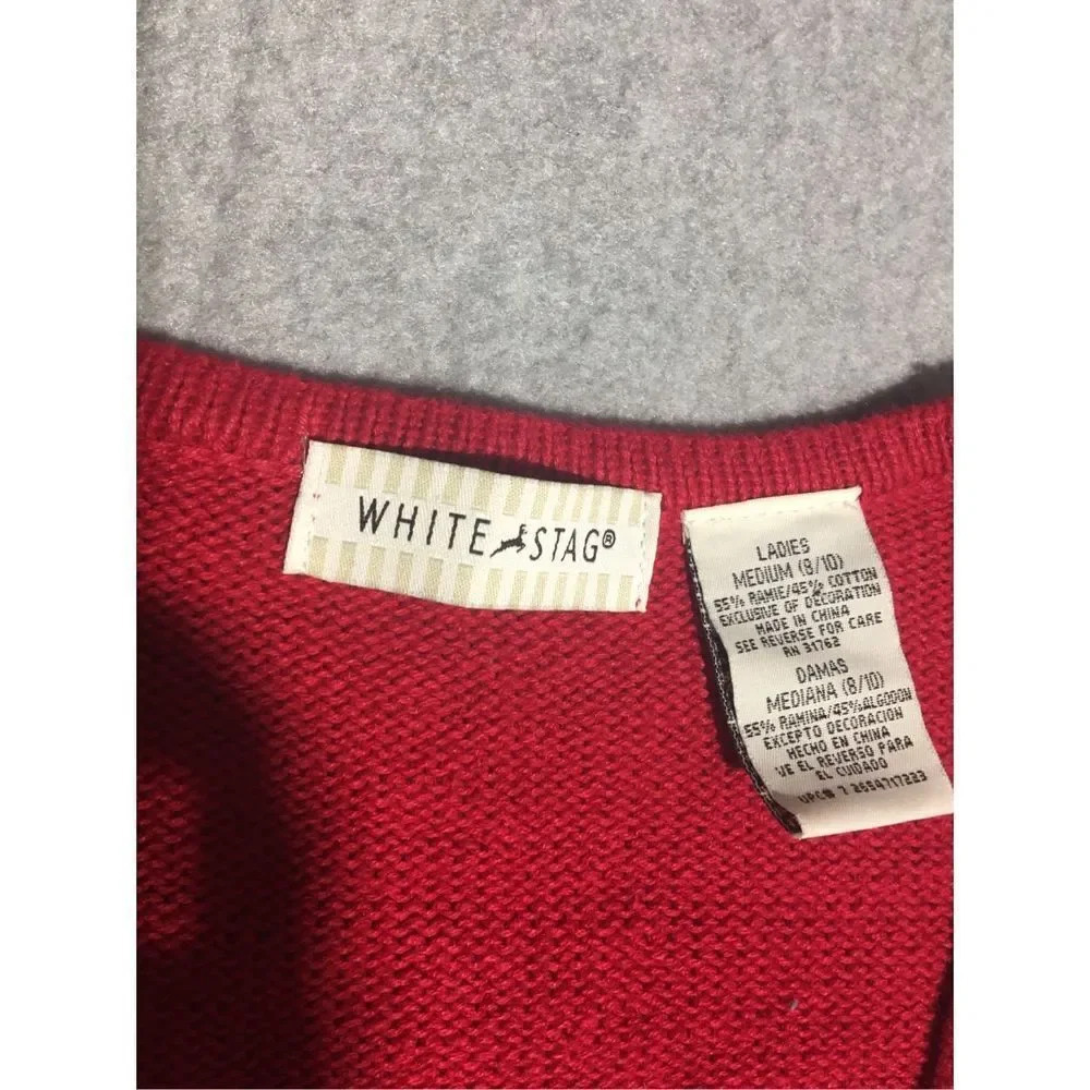 Womens White Stag Cardigan Size Medium Christmas Penguins Holidays Party - Picture 5 of 6